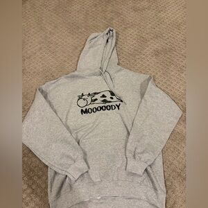 Gray Hoodie with Cow Print Design M
